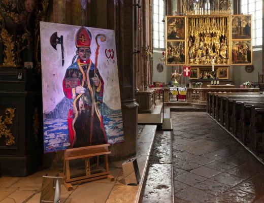 Gemälde mit Religionsbezug beim Art Circle im Designhotel Cortisen am Wolfgangsee 2024