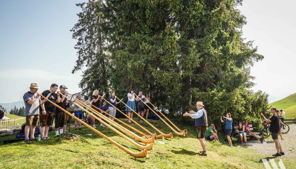 Musiker mit Instrumenten bei der Woodstock Academy im Designhotel Cortisen am Wolfgangsee© Ludwig Angerhoefer
